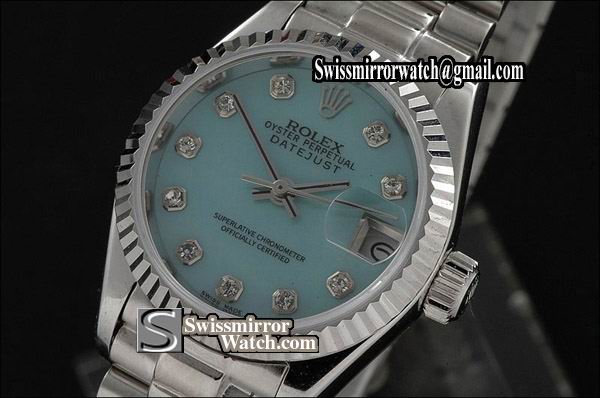 Ladeis Rolex Datejust SS MOP Blue Dial Diamond Marker Swiss Eta 2671-2 Replica Watches
