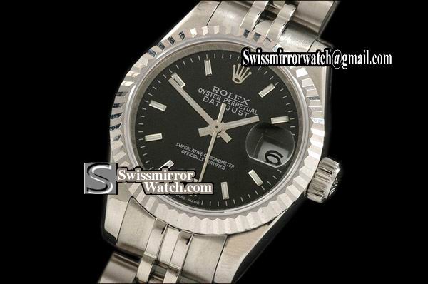 Ladeis Rolex Datejust SS Black Dial Jubilee Stick Marker Swiss Eta 2671-2 Replica Watches