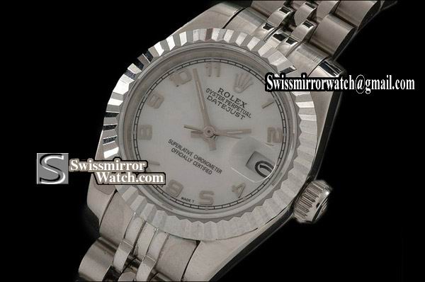 Ladeis Rolex Datejust SS White Dial Jubilee Num Marker Swiss Eta 2671-2 Replica Watches