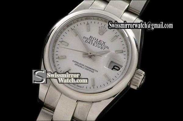 Ladeis Rolex Datejust Oyster Broad Sticks SS White Swiss Eta 2671-2 Replica Watches