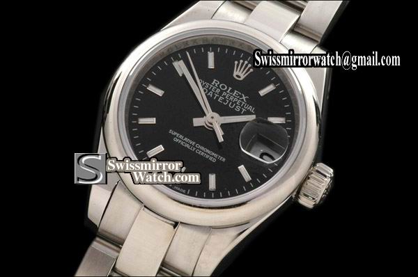 Ladeis Rolex Datejust Oyster Broad Sticks SS Black Swiss Eta 2671-2 Replica Watches