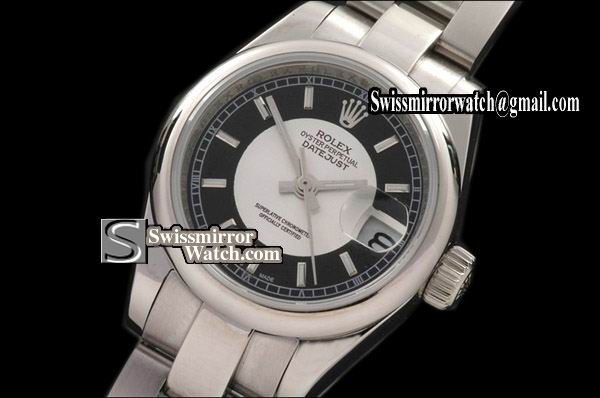 Ladeis Rolex Datejust Oyster Broad Sticks SS 2 Tone Blk/Wht Swiss Eta 2671-2 Replica Watches
