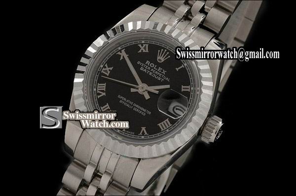Ladeis Rolex Datejust SS Black Dial Jubilee Roman Marker Swiss Eta 2671-2 Replica Watches