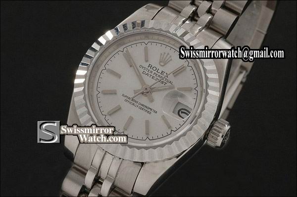 Ladeis Rolex Datejust SS Silver Tux Dial Jubilee Stick Marker Swiss Eta 2671-2 Replica Watches