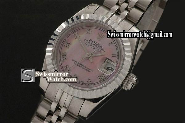 Ladeis Rolex Datejust SS MOP Pink Dial Jubilee Roman Marker Swiss Eta 2671-2 Replica Watches