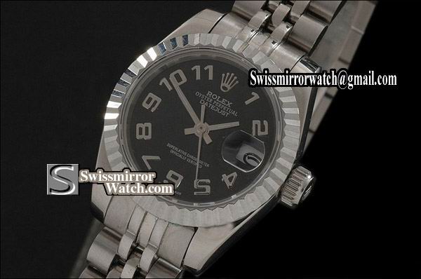 Ladeis Rolex Datejust SS Black Dial Jubilee Numeral Marker Swiss Eta 2671-2 Replica Watches
