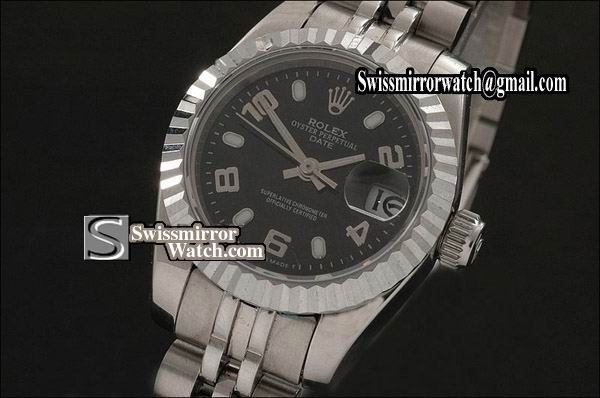 Ladeis Rolex Datejust SS Black Dial Jubilee Num/Stk Marker Swiss Eta 2671-2 Replica Watches