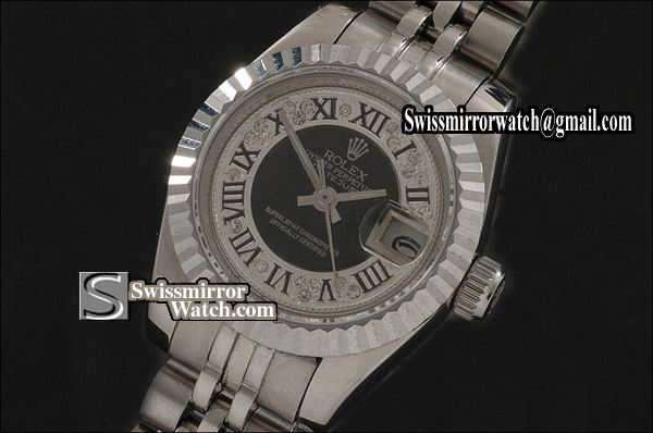 Ladeis Rolex Datejust SS Diamond/Black Dial Jubilee Roman Marker Eta 2671-2 Replica Watches