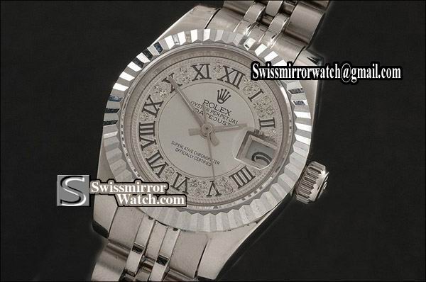 Ladeis Rolex Datejust SS Diamond/White Dial Jubilee Roman Marker Eta 2671-2 Replica Watches