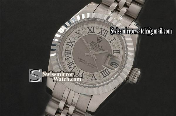 Ladeis Rolex Datejust SS Diamond/Grey Dial Jubilee Roman Marker Eta 2671-2 Replica Watches