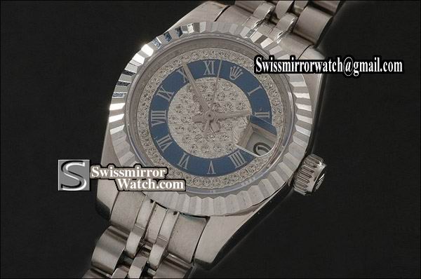Ladeis Rolex Datejust SS Diamond/Blue Dial Jubilee Roman Marker Eta 2671-2 Replica Watches