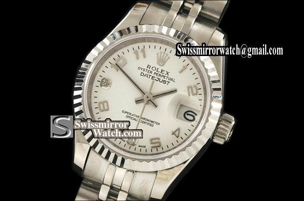 Ladeis Rolex Datejust SS White Dial Num/Diam Markers Jubliee Eta 2671-2 Replica Watches
