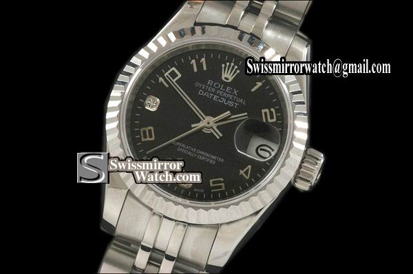 Ladeis Rolex Datejust SS Black Dial Num/Diam Markers Jubliee Eta 2671-2 Replica Watches