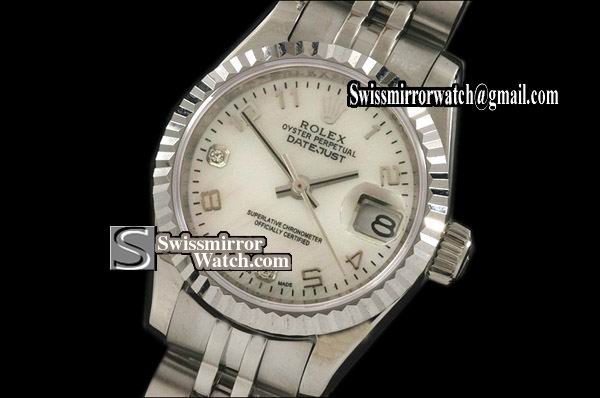 Ladeis Rolex Datejust SS MOP White Dial Num/Diam Markers Jubliee Eta 2671-2 Replica Watches