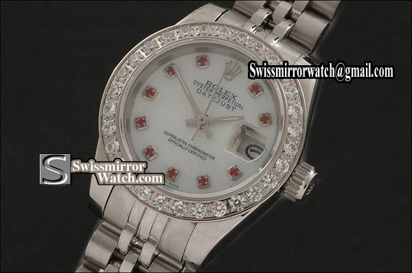 Ladeis Rolex Datejust SS MOP White Dial Pres Ruby Marker/Bez Eta 2671-2 Replica Watches
