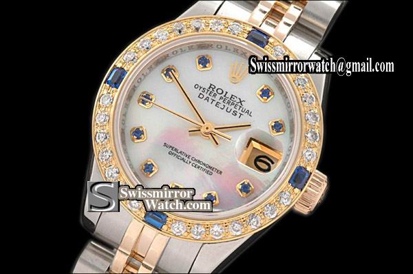 Ladeis Rolex Datejust TT Jub Diam Bez M-Wht/Blue Ruby Swiss Eta 2671-2 Replica Watches