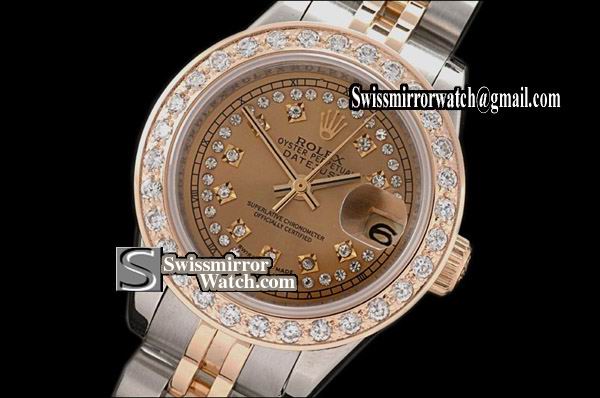 Ladeis Rolex Datejust TT Jub Diam Bez Gold 2 Diamonds Swiss Eta 2671-2 Replica Watches