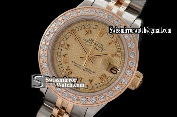 Ladeis Rolex Datejust TT Jub Diam Bez Gold Check Diamonds Swiss Eta 2671-2 Replica Watches