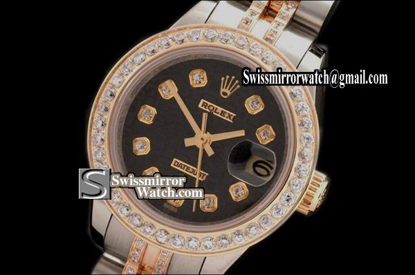 Ladeis Rolex Datejust TT Jub Diam Bez/Bracelet Black Jub Dial Swiss Eta 2671-2 Replica Watches