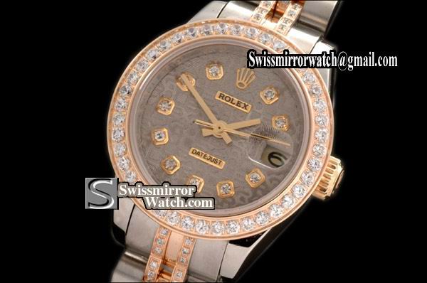 Ladeis Rolex Datejust TT Jub Diam Bez/Bracelet Grey Jub Dial Swiss Eta 2671-2 Replica Watches