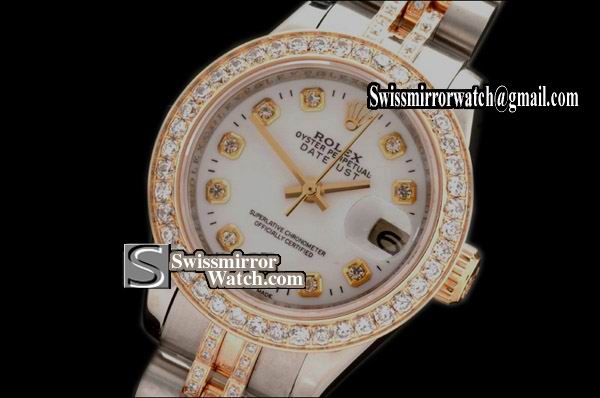 Ladeis Rolex Datejust TT Jub Diam Bez/Bracelet White Dial Swiss Eta 2671-2 Replica Watches