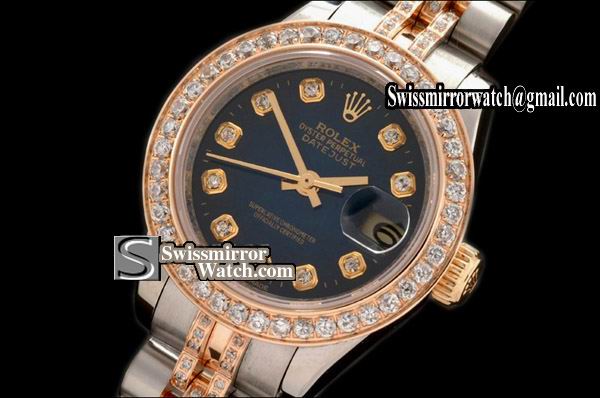 Ladeis Rolex Datejust TT Jub Diam Bez/Bracelet B-Blue Dial Swiss Eta 2671-2 Replica Watches