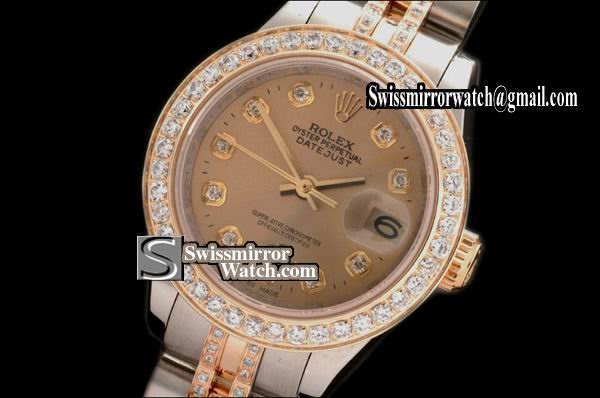 Ladeis Rolex Datejust TT Jub Diam Bez/Bracelet Gold Dial Swiss Eta 2671-2 Replica Watches