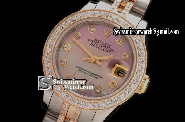 Ladeis Rolex Datejust TT Jub Diam Bez/Bracelet Mop Pink Dial Swiss Eta 2671-2 Replica Watches