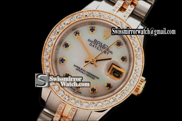 Ladeis Rolex Datejust TT Jub Diam Bez/Bracelet M-Wht/Blue Ruby Dial S-2671-2 Replica Watches