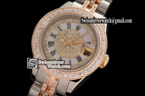 Ladeis Rolex Datejust TT Jub Diam Bez /Diam Wht Ring Roman Dial Eta 2671-2 Replica Watches