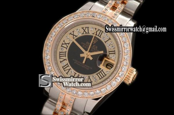 Ladeis Rolex Datejust TT Jub Diam Bez /Diam Blk Centre Roman Dial Eta 2671-2 Replica Watches