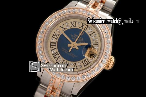 Ladeis Rolex Datejust TT Jub Diam Bez /Diam Blue Centre Roman Dial Eta 2671-2 Replica Watches