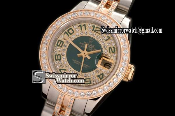 Ladeis Rolex Datejust TT Jub Diam Bez /Diam Green Centre Num Dial Eta 2671-2 Replica Watches