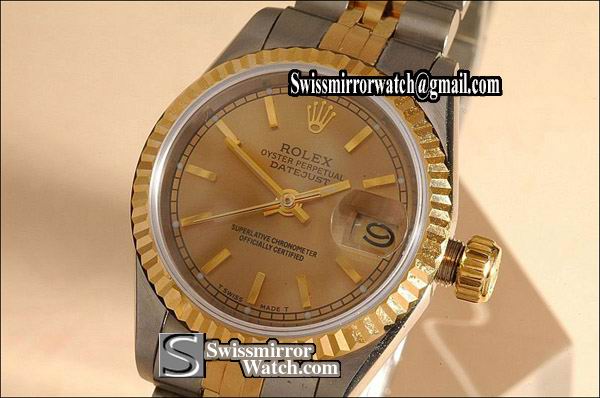 Ladeis Rolex Datejust 18K TT Gold Dial, Stick Markers Swiss Eta 2688-2 Replica Watches