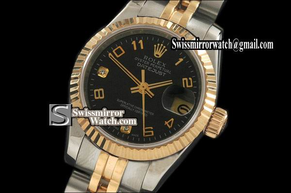 Ladeis Rolex Datejust TT Black Diam Dial Num/Diam Markers Eta 2671-2 Replica Watches