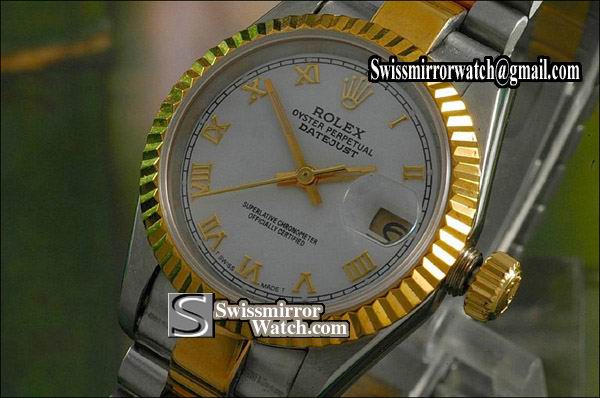 Ladeis Rolex Datejust TT White Dial Roman Markers Swiss Eta 2671-2 Replica Watches