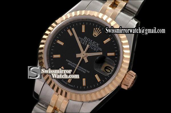 Ladeis Rolex Datejust TT Jubilee Black Dial New Stick Markers Eta 2671-2 Replica Watches