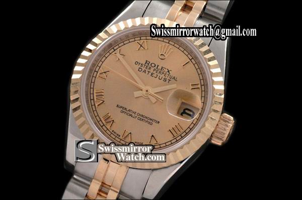 Ladeis Rolex Datejust TT Jubilee Gold Dial Roman Marker Swiss Eta 2671-2 Replica Watches
