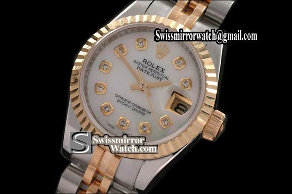 Ladeis Rolex Datejust TT Jubilee MOP White Dial Diamond Marker Swiss Eta 2671-2 Replica Watches