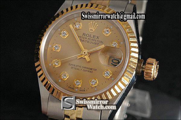 Ladeis Rolex Datejust TT Gold Dial Diamond Markers Eta 2671-2 Replica Watches