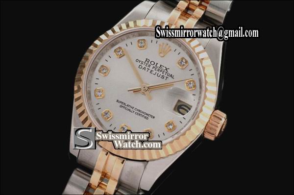 Ladeis Rolex Datejust TT Jubilee Silver Dial Diamond Markers Eta 2671-2 Replica Watches