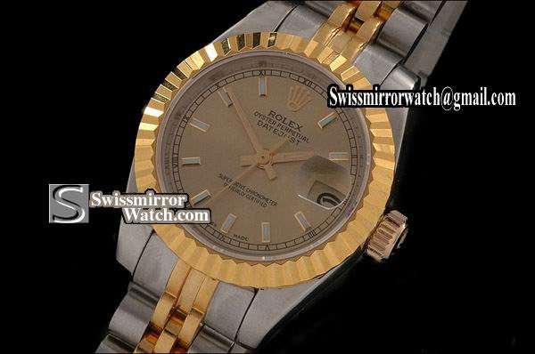 Ladeis Rolex Datejust TT Gold Dial Jubilee Stick Marker Swiss Eta 2671-2 Replica Watches