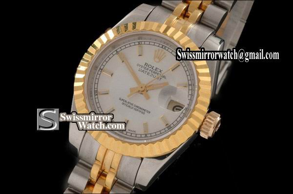 Ladeis Rolex Datejust TT White Dial Jubilee Stick Marker Swiss Eta 2671-2 Replica Watches