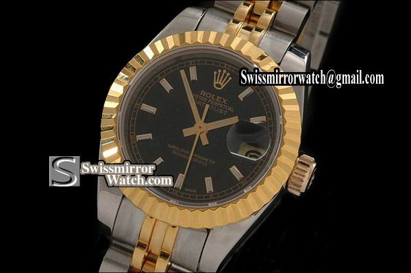 Ladeis Rolex Datejust TT Black Dial Jubilee Stick Marker Swiss Eta 2671-2 Replica Watches