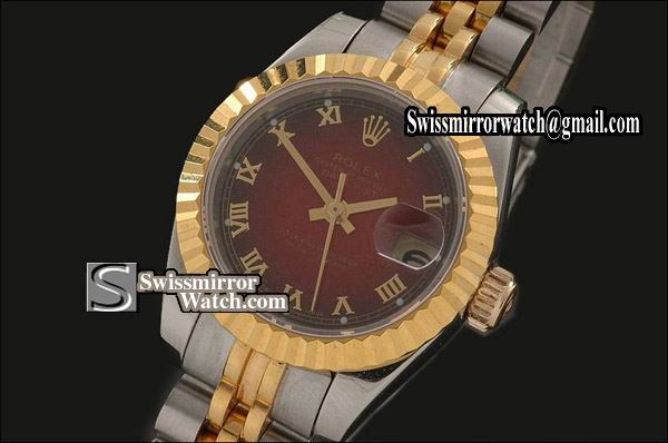 Ladeis Rolex Datejust TT Maroon Dial Jubilee Roman Marker Swiss Eta 2671-2 Replica Watches