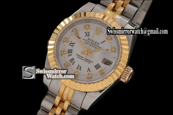 Ladeis Rolex Datejust TT White Dial Jubilee Rom/Diam Markers Swiss Eta 2671-2 Replica Watches