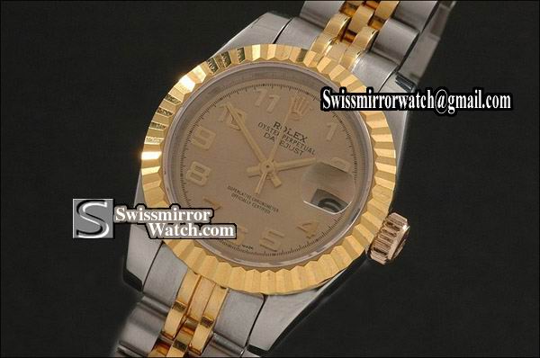 Ladeis Rolex Datejust TT Gold Dial Jubilee Numeral Marker Swiss Eta 2671-2 Replica Watches