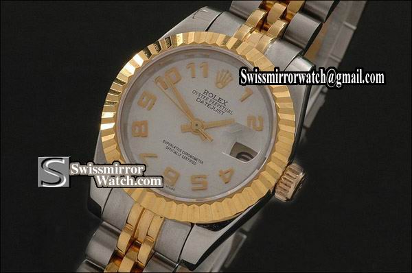 Ladeis Rolex Datejust TT White Dial Jubilee Numeral Marker Swiss Eta 2671-2 Replica Watches