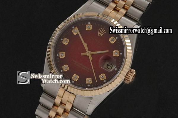 Ladeis Rolex Datejust TT Burnt Red Dial Jubilee Diamond Markers Eta 2671-2 Replica Watches