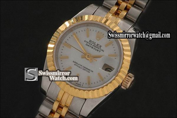 Ladeis Rolex Datejust TT White Dial Jubilee Stick Markers Eta 2671-2 Replica Watches